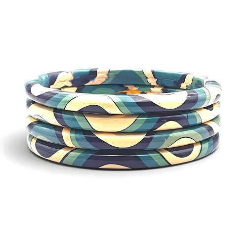Image of Rajasthani Traditional Lac Bangles Set, Handcrafted Multi-Color Pattern with Gold Accents, Jaipuri Lakh Chudi, Red, Maroon, Pink, Purple, Blue, Green, 4 Piece Set