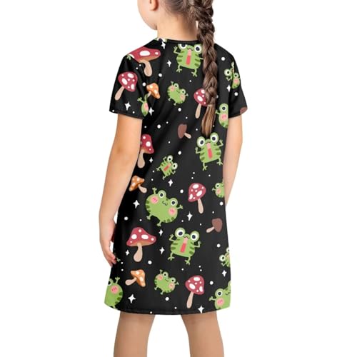 Girls Short Sleeve Dress Summer T-Shirt Dress for Kids Toddler 3-14Y Cute Clothes Home Playwear with Pockets3