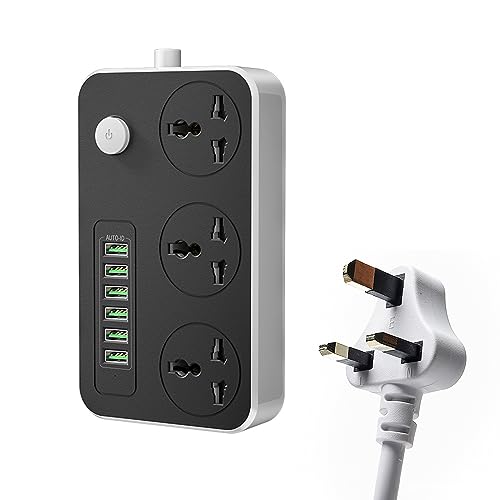 Extension Lead with 6 USB Slots and 3 Outlets Power Strip,Universal Socket, Extension Lead1.8m for Home Office,Travel Essentials(Black)