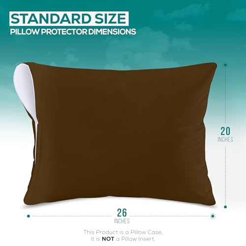 Image of Utopia Bedding Premium 100% Waterproof Pillow Protectors with Zipper Standard Size (Set of 2), Bed Bug and Dust Mite Proof Zippered Pillow Covers, Pillow Encasement Cases, Mocha