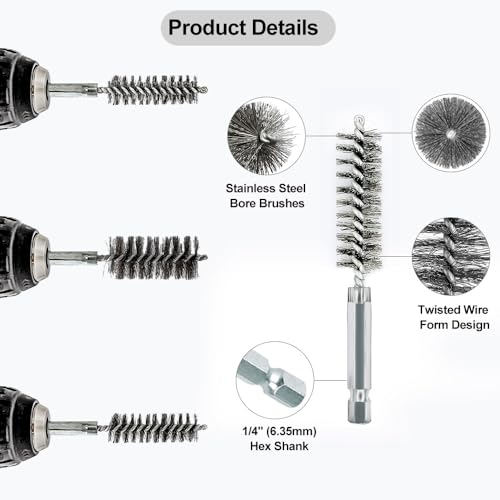 Image of 5Pcs 5 /8 inch Stainless Steel Wire Bore Brush for Power Drill Cleaning