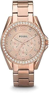 Fossil Damenuhren Riley, QuarzMultifunktionswerk, 38mm Rose Gold Edelstahlgehäuse mit Edelstahlarmband, ES2811