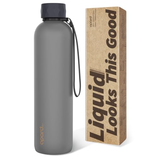 Opard Slim Pro 32 oz graphite Tritan bottle with facetted rubberized cap — showing the tall, narrow profile designed for side pockets