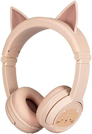 ONANOFF BuddyPhones PlayEars+, On-Ear Bluetooth Kids Headphones with Cat Ears, Volume-Limiting with Microphone, Works Wired or Wireless, 24-Hours Battery Life, for iPhone, iPad, Tablet and More