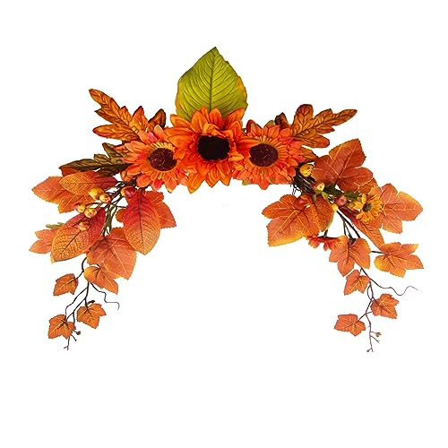 Fall Swag Flowers Artificial for Decoration Autumn Artificial Swag Orange Sunflowers Maple Leaf Hanging Floral Swag Wedding Arch Garland Wreath for Front Door Wall Decor Halloween Thanksgiving