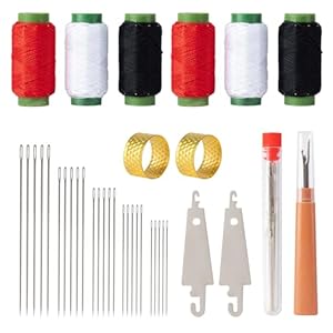 Kit de 37 agujas de coser de acero de ojo grande – Agujas de acero inoxidable para coser a mano con destripador de hilos, enheaders, hilos y dedales