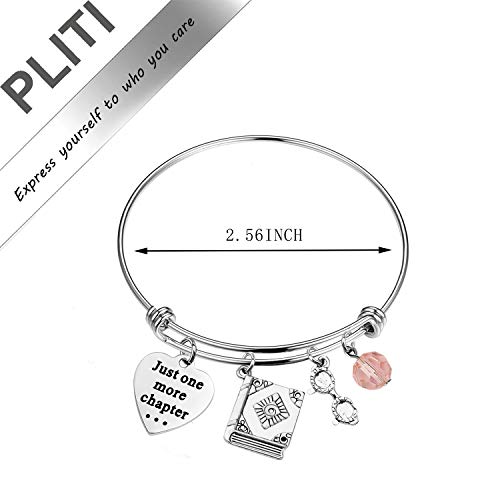 PLITI Bookworm Gifts for Women Book Lover Gifts Book Club Gifts Bibliophile Gifts Literature Book Lovers Jewelry Gift Librarian Gift Just One More Chapter Bangle for Reader Writers2