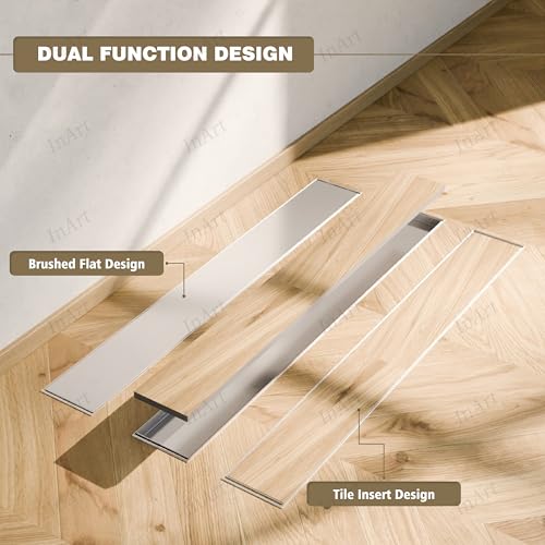 Image of InArt Dual Insert 304 Stainless Steel Invisible Shower Drain Channel (24x4 Inches) | Waste Water Floor Drain Jali for 13mm Tile with Trap - 5 Year Warranty