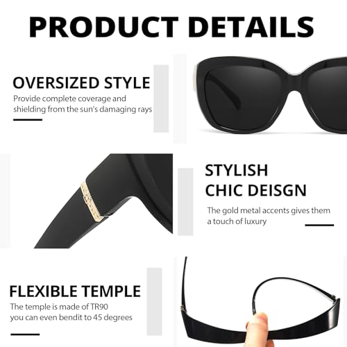 LVIOE Polarized Fit Over Glasses Sunglasses Women, Oversized Square Sun Glasses UV400 Protection Shades LS42054