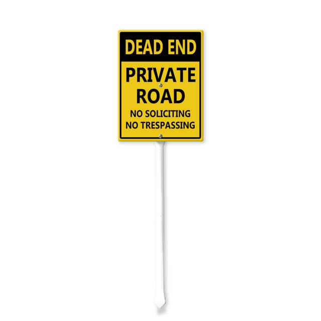 Horienteeon Dead End - Private Road, No Soliciting, No Trespassing Signs for Yard with Stake, Sturdy Aluminum Sign Rust Free, Sturdy Aluminum Sign Decoration for Yard Garden Lawn 11.5×15cm