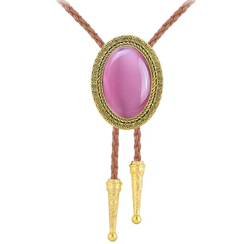 Image of Jeilwiy Bolo Tie for Men Real Stone Westwern Cowboy Ties Silver Bolos Women Leather Necktie Gift for Birthday Christmas