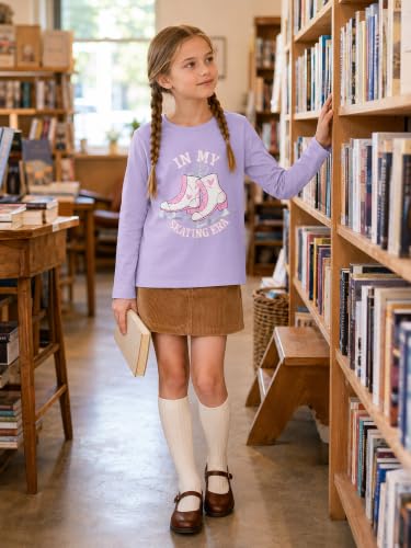 Image of Girls Long Sleeve T-Shirt Cute Versatile Basic Casual Top Size 6-18 | Soft Stretchy Tee for All Day Comfort, Versatile Layering Top for Cold Days, Cute Casual Style for Girls, Durable Easy Care