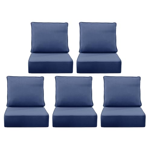 Image of 6 inch Thick Outdoor Chair Cushions, 24 x24 Inch Patio Furniture Cushions Set of 5 with Water Resistant & Removable Cover, UV Resistant, 30D High Density Sponge Patio Cushion, Blue