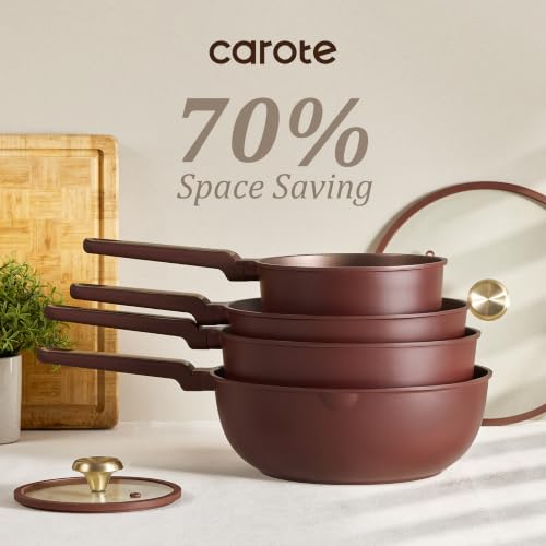 Image of CAROTE Pots and Pans Set Nonstick, 31pcs Cookware Set Nonstick Non-Toxic, Induction Cookware Kitchen Set Cooking Pots with Lids,Wine Red