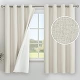 YoungsTex Linen Blackout Curtains 63 Inches Long for Bedroom, Full Room Darkening Faux Linen Window
