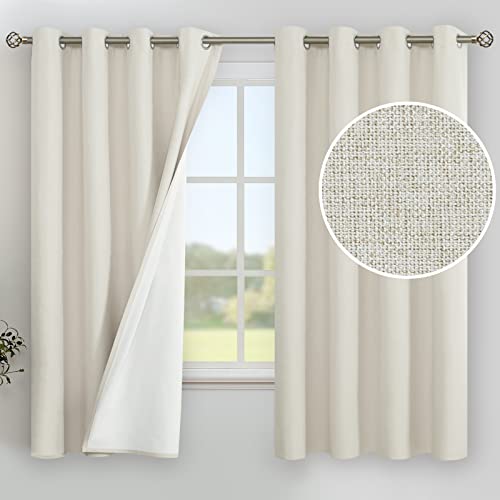 Youngstex Linen Blackout Curtains 63 Inches Long For Bedroom, Full Room Darkening Faux Linen Window Curtain Drapes Thermal Insulated For Living Room Grommet Top, 2 Panels, 52 X 63 Inch, Linen #TOP14