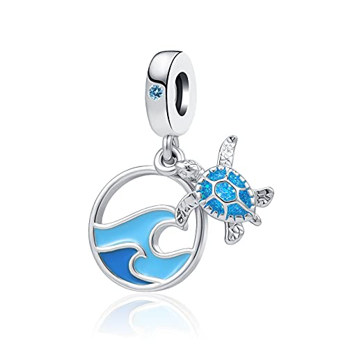 Tortoise Sea Turtle Charm Compatible with Pandora Bracelet Beach Blue Ocean Waves Dangle Animals Beads Women Sister Summer Holiday Travel