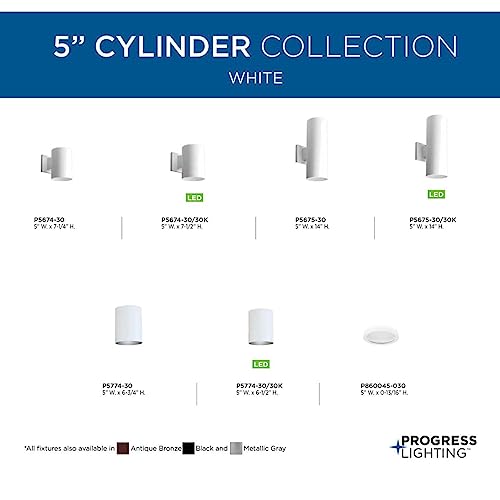 Progress Lighting 5-Inch Cylinder Outdoor Wall Sconce, 1-Light Modern Wall Mount Light, Interior and Exterior Lighting for Home or Porch, Aluminum Construction, White (P5674-30) by Progress Lighting - Image 7