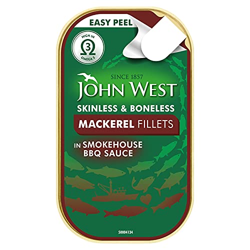 John West Filetes de caballa en salsa ahumada para barbacoa, 115 g, paquete de 10