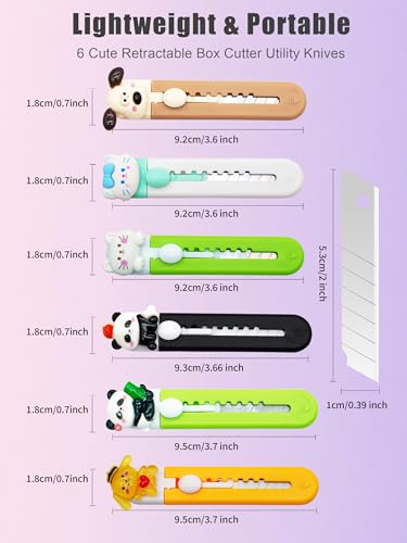 Image of 6 Pack Box Cutter Retractable, Sharp Utility Knife Retractable, Cute Box Cutters for Office, Home, Arts Crafts, Cartons, Cardboard Multi-Colors