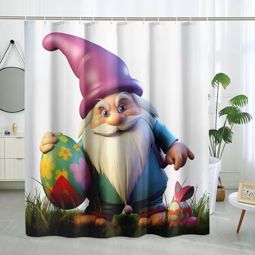 Tenda da doccia in tessuto pasquale con erba primaverile, motivo uova nane 3D, in poliestere verde e bianco, lavabile, impermeabile, decorativa, per bagno, appartamento, dormitorio, con 12 ganci, 183