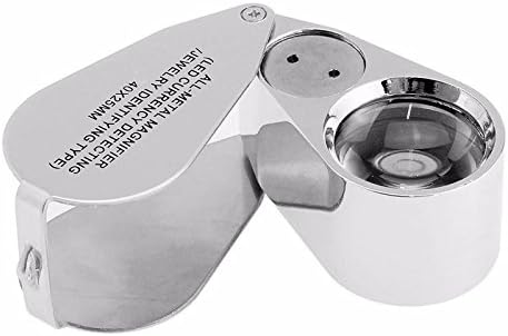 EXUIMES 40X Full Metal Illuminated Jewellery Magnifier, Aluminum-encased Jeweler's Loupe Magnifier with LED and UV Light,25mm Diameter Lens(LED Currency Detecting/Jewelry Identifying Type)