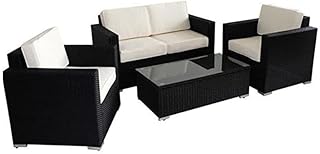 Outdoor Furniture Set Of 4 Rattan 140X70 - Black&Light Grey