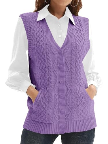 WomensKnit Sweater Vest V Neck Sleeveless Cardigan Button Down Sweater Pocket Outwear Tops