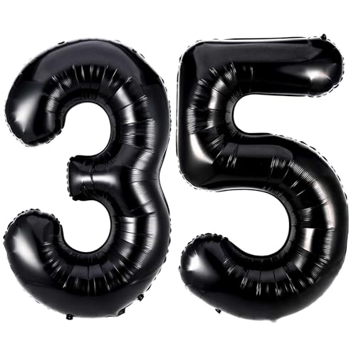 Black 35 Number Balloons 40 Inch Giant Number 35 Balloons Foil Mylar Helium Black Number Balloons for 35th Birthday Party Supplies Anniversary Event Celebration Decorations