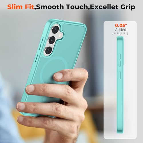 Image of SUPFINE Magnetic for Samsung Galaxy S24 Plus Case / S25 Plus Case with Screen Protector, (Built-in Magnets) (Military Grade Drop Protection) Slim Translucent Shockproof Phone Case,Blue Green