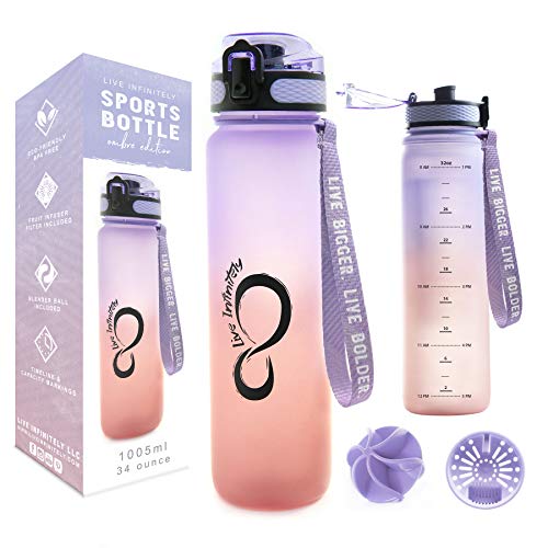 Live Infinitely 34 Oz Gym Water Bottle With Time Marker - Fruit Infuser Screen Bpa Free 1 Liter Water Bottle - Locking Flip Top Lid & Durable Travel Bottle Coating (Mermaid 34Oz) #TOP14