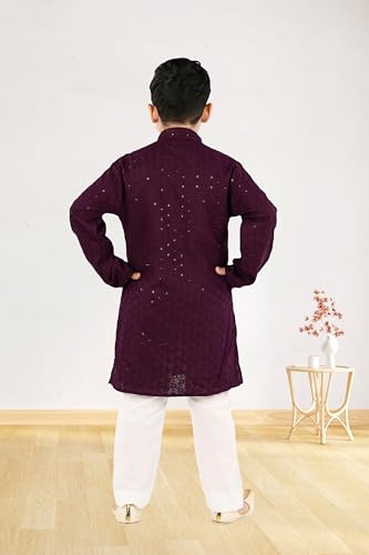 Image of Traditiona Kurta with White Pajama Set, Kids Ethnic Wear, Cotton Blend