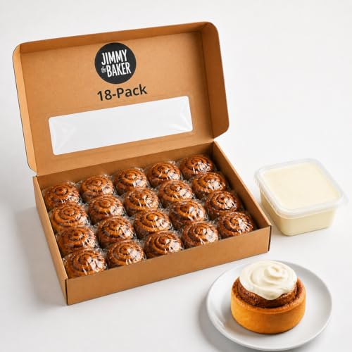 Jimmy the Baker Cinnamon Rolls with Cream Cheese Icing (18 Pack) - 5.25 Oz Gourmet Cinnamon Roll, Tasty Fresh Product With Rich Flavor