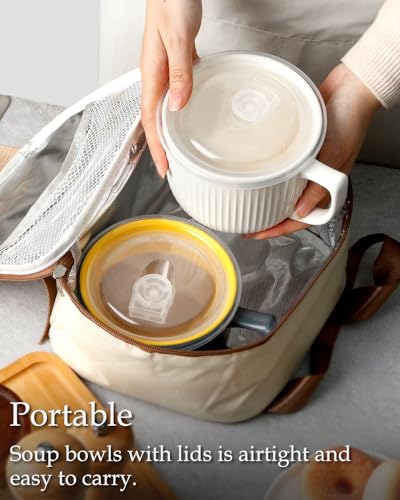 NUTRIUPS Mikrowellen Keramik Suppenschüssel mit Henkel, 900ml Suppentassen mit Henkel, Kaffeetasse Groß