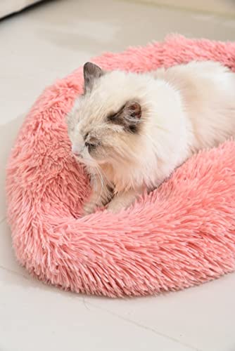 Gavenia Cat Beds - 20''X20'' Washable Donut Bed, Plush Cushion, Waterproof Bottom, Calming & Self-Warming, Light Pink. #TOP2