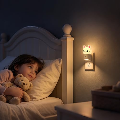 Image of DORESshop LED Night Light for Kids, 3D Cute Cat Kids Night Light with Dusk to Dawn Sensor, RGB+Soft White 3000K Plug in Night Light for Kids Room Decor, Birthday Gift Nightlight for Kids