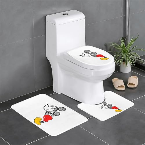 ミッキーマウス かわいい アニメ 3点セット バスマット トイレマット 便座カバー フタカバー 滑り止め 吸水 人気 漫画 足ふきマット 暖房 ふんわり 洗える 抗菌 防臭