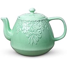 Toptier Leaf Teapot, Porcelain Tea Pot with Infuser and Lid, Blooming & Loose Leaf Ceramic Teapot, 37 Ounce, Light Green