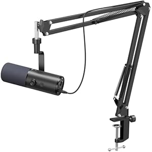 TONOR Dynamisches Podcast-Mikrofon für Studio, XLR/USB-Mikrofon, KI-Geräuschunterdrückung, Tap-Mute-Funktion, 3,5-mm-Kopfhörerbuchse, Lautstärkeregler, Mikro mit Galgenarm, schwarz, TD510 AIR+H