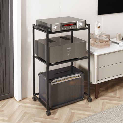 Heavy-Duty Modern Audio Rack - Floor-Standing Record Player Console for Stereo Components & Media Storage, Ideal for Living Room & Recording Studio (53.2x35x88cm)