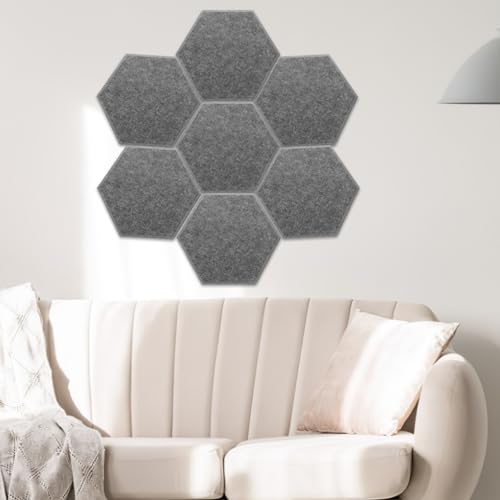 Paneles acústicos hexagonales 8 piezas, paneles absorbentes de sonido, fieltro para insonorización, paneles adhesivos para pared, reducción de ruido, gris oscuro miniatura 5