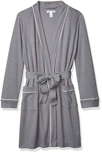 Amazon Essentials Women's Lightweight Waffle Mid-Length Robe, Heather Grey, Large