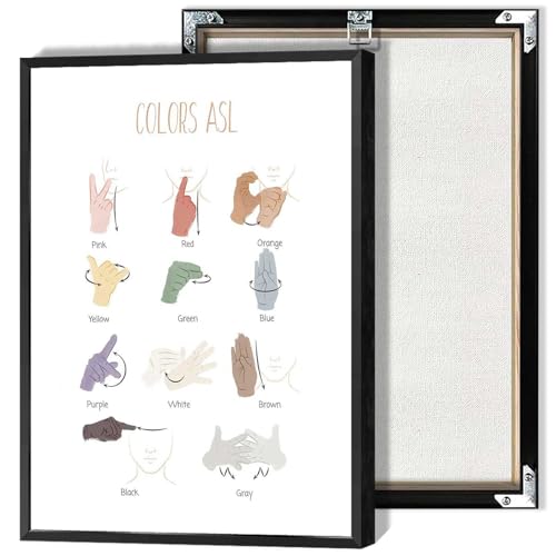 Image of American Sign Language Poster Colors Asl Canvas Wall Art Minimalist Boho Classroom Prints Painting For School Nursery Kids Room Wall Decor 16x24in Unframed
