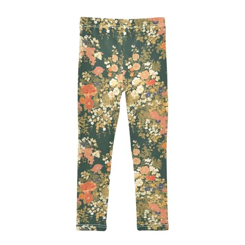 KLL Colourful Small Liberty Blooming on Green Background Girls Athletic Leggings Comfortable Full Length Dance Pants2