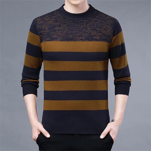 Men Fashion O-Neck Pullover Sweater Contrast Striped Spliced Warm Long-Sleeved Tops4