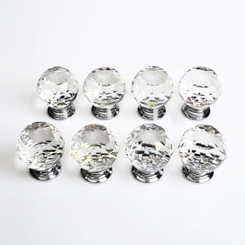 Revesun 10PCS/LOT Diameter 30mm Clear Crystal Glass Diamond Shaped Door Knobs Cabinet Pulls Cupboard Handles Drawer Knobs Wardrobe Home Hardware Cover