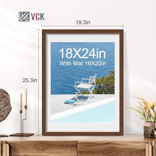 Image of VCK 18x24 Poster Frame 5 Pack, Brown Wood, 16x20 Mat, for Wall Art