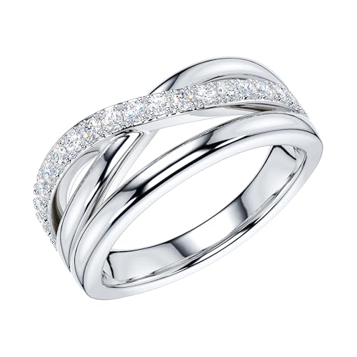 THELANDA Genuine Moissanite or Simulated Round Brilliant Cut Diamond Sterling Silver 7.5mm Crossover Infinity Wedding Ring For Couples2