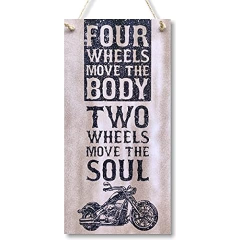 CARISPIBET Four wheels move the body two wheels move the soul Motorcycle signs Motorbike wall art gifts for riders home signs garage signs 12" x 6" Cover