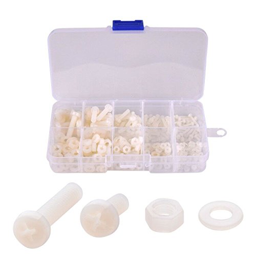 Hotusi M2 M2.5 M3 M4 M5 (Total 270Pcs) Nylon Screw/Nut/Washer Assortment Kit Come With Plastic Box #TOP4
